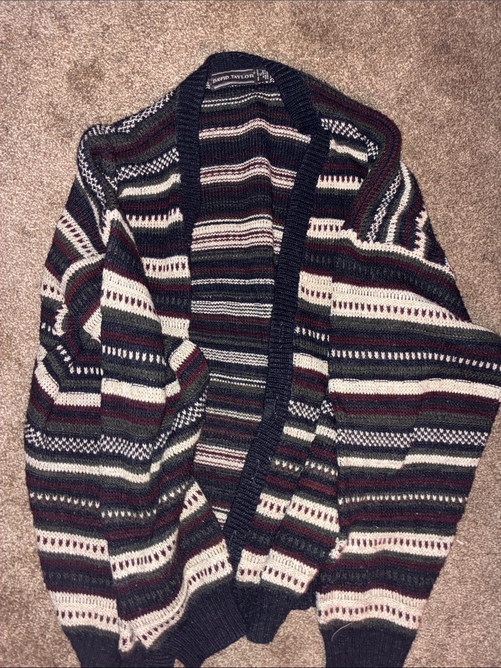 David Taylor Men's Striped Open-Front Cardigan - Black, Cream & Burgundy